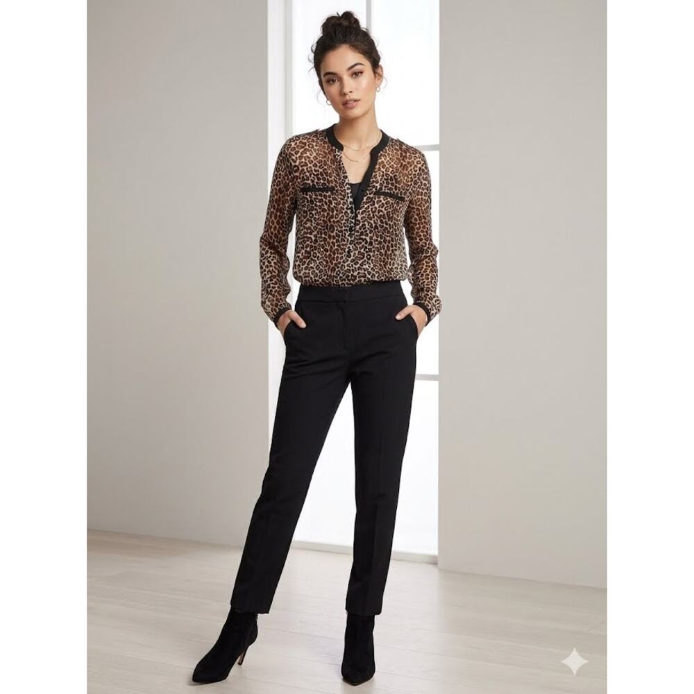 Olive & Oak Sheer Leopard Print Blouse Long Sleeve Button Up Top Relaxed Fit S